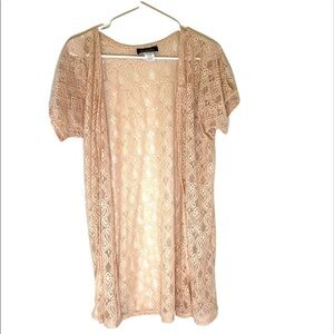 2/$30 Elizabeth - Pink Lace Short Sleeve Open Front Kimono Size M